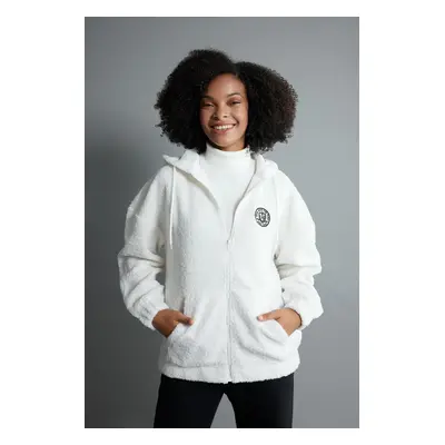 DEFACTO Oversize Fit Hooded Plush Zippered Sweatshirt