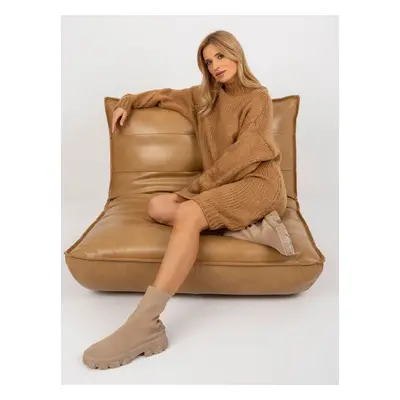 Camel women's loose knitted turtleneck dress