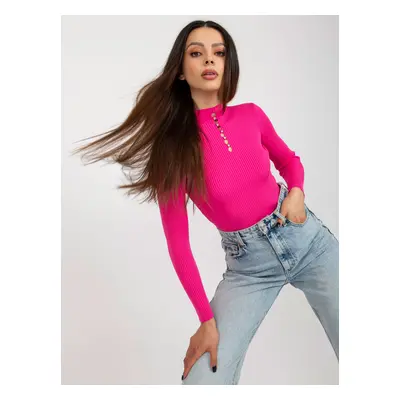 Dark pink ribbed women's turtleneck blouse