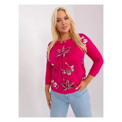 Fuchsia women's plus size blouse with drawstring