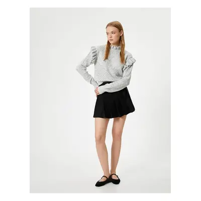 Koton Knitwear Sweater with Textured Ruffle Detail Standing Collar