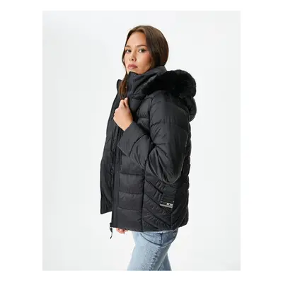 Koton Short Puffer Jacket with Belt and Removable Hood