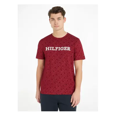 Tommy Hilfiger Men's Red Patterned T-Shirt - Men's