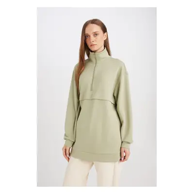 DEFACTO Regular Fit Half Zipper Stand Collar Basic Plain Sweatshirt Tunic