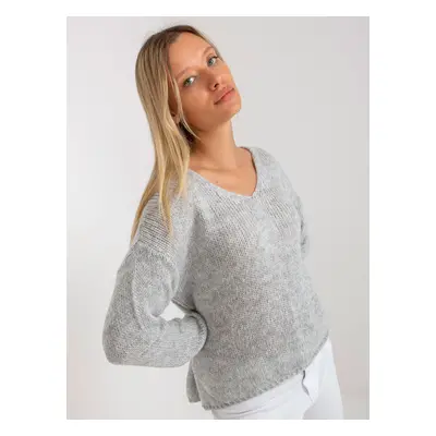 Grey oversize sweater with V OCH BELLA NECKLINE