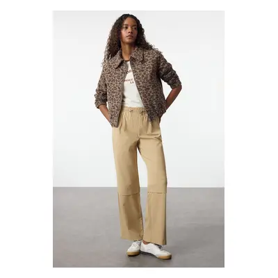 Trendyol Beige Straight Cut Elastic Waist Woven Trousers