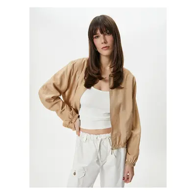 Koton Bomber Jacket Zippered Pocket Big Collar Viscose