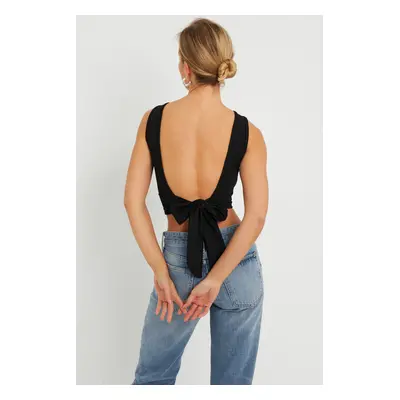 Cool & Sexy Women's Tie Back Crop Blouse Black