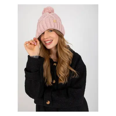 Light pink women's winter hat with pompom