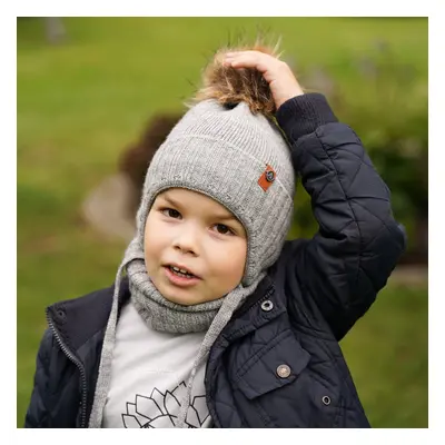 AGBO Boy's winter set: hat and tube scarf mustard Dominik with pompom