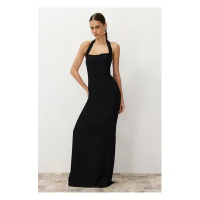 Trendyol Black Fitted Off Shoulder Neckline Woven Long Evening Dress