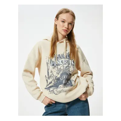 Koton Oversize Hooded Sweatshirt Slogan Printed Long Sleeve