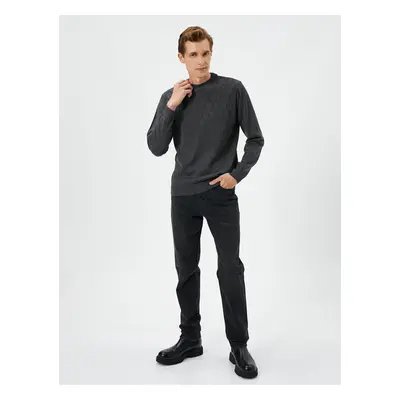 Koton Crew Neck Sweater Slim Fit Textured Ribbed Long Sleeve