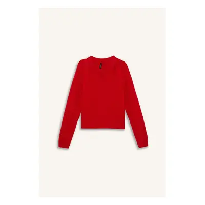 DEFACTO Relax Fit V Neck Hair Knitted Sweater Red Sweater