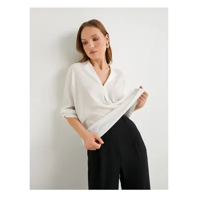 Koton V Neck Blouse Folded Sleeves Regular Fit