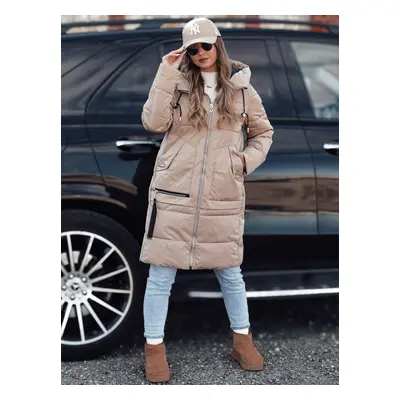 Women&#039;s winter jacket NORFFI long quilted with hood beige Dstreet