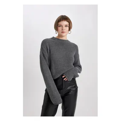 DEFACTO Crop Crew Neck Thessaloniki Fabric Sweater