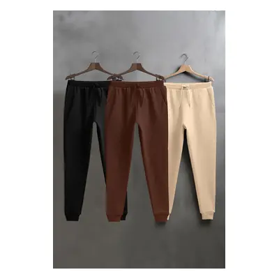 Trendyol Beige-Brown-Black 3-Pack Sweatpants