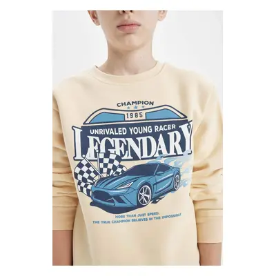 DEFACTO Boy's Crew Neck Printed Thick Sweatshirt