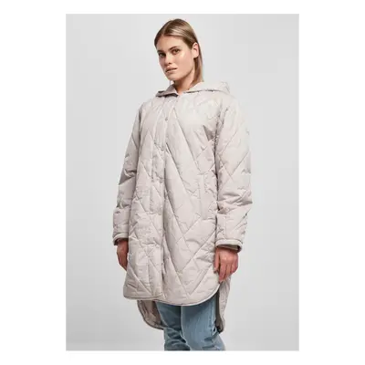 Women's Oversized Diamond Quilted Hooded Coat in Warm Grey