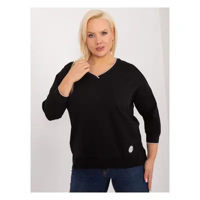 Plus size black smooth blouse with cuffs