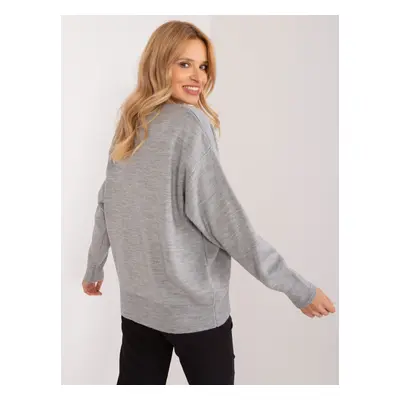 Gray plain classic sweater with wool