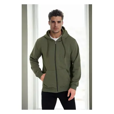 94090 Dewberry Kangaroo Pocket Hooded Zipper Mens Sweatshirt-Khaki