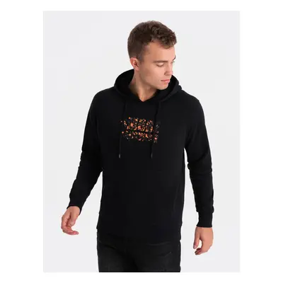 Ombre Men's kangaroo sweatshirt with hood and print - black