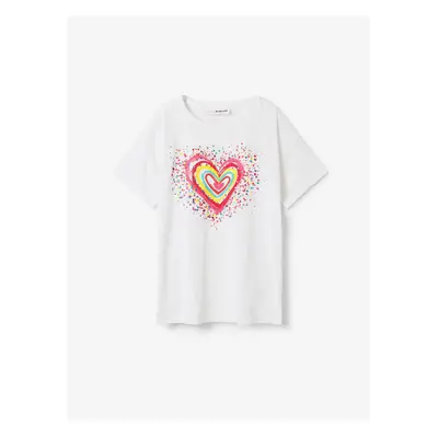 White Girls' T-shirt Desigual Heart - Girls