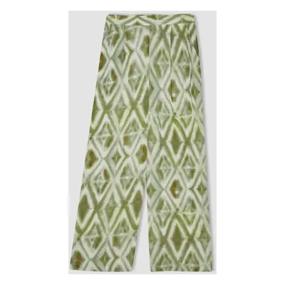 DEFACTO Viscose Trousers Relax Fit Patterned Pocket Wide Leg Crinkle