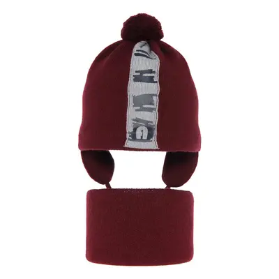 AGBO Boy's spring/ autumn set: hat and tube scarf burgund Saper with pompom