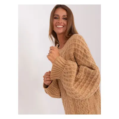 Camel knitted mini dress with cables