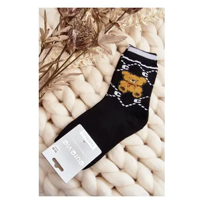 Warm cotton socks with teddy bear, black