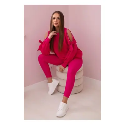 Set of sweatshirt with bow on sleeves and fuchsia leggings