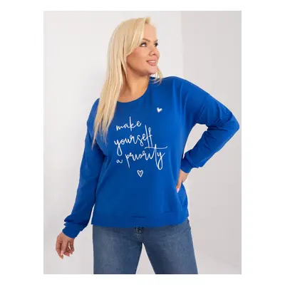 Cobalt blue women's plus size blouse with inscription