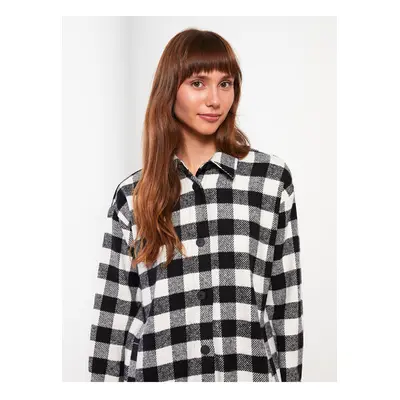 LC Waikiki Women's Plaid Long Sleeve Gabardine Oversize Shirt Jacket