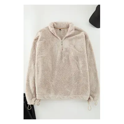 Trendyol Beige Regular/Normal Cut Stopper Thick Fleece/Plush Sweatshirt