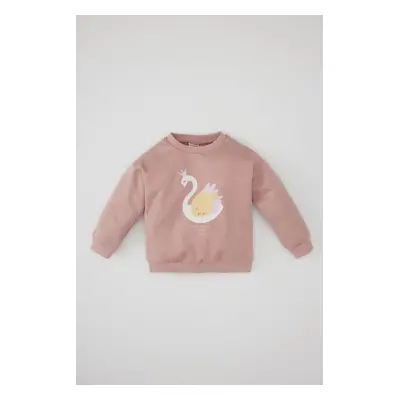 DEFACTO Baby Girl Crew Neck Swan Printed Sweatshirt