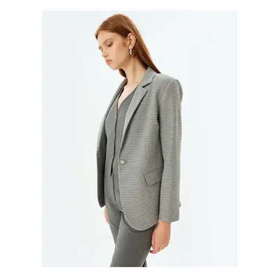 Koton Blazer Jacket Double Breasted Reverse Collar Flap Pocket Detailed