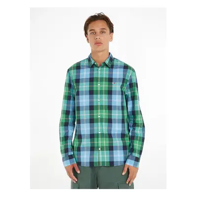 Blue Green Mens Checkered Shirt Tommy Jeans Essential - Men