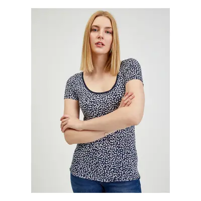 Dark blue women's floral T-shirt ORSAY - Women