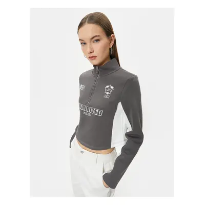 Koton Half Zipper Sweatshirt Crop High Neck Color Block