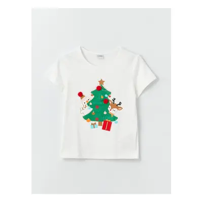 LC Waikiki Crew Neck New Year Themed Short Sleeve Girls' T-Shirt