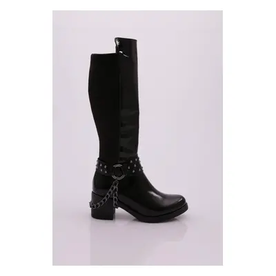 DGN Women's Ankle Buckle Chain Detailed Back Stretch Heel Boots.