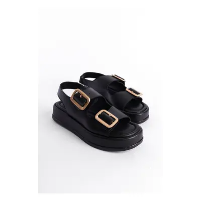 Capone Outfitters Women's Wedge Heel Double Strap Buckle Sandals