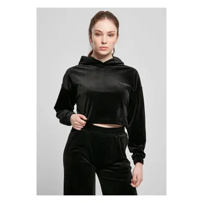 Women's Cropped Velvet Oversized Hoody Black