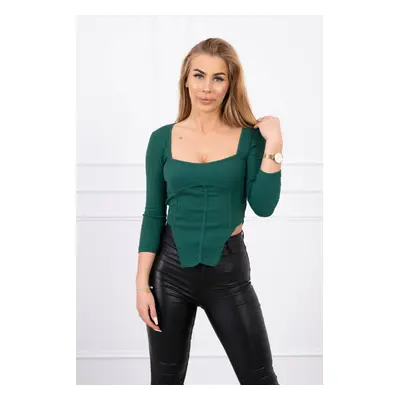 Ribbed blouse with a neckline dark green