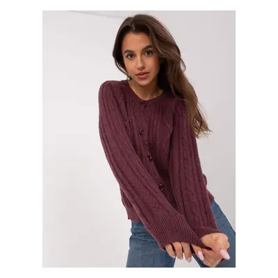 Dark purple cardigan with cables