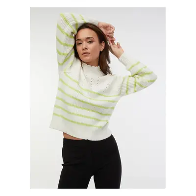 Orsay Green and White Women's Striped Sweater with Wool - Women