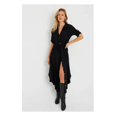 Cool & Sexy Women's Midi Shirt Dress Black Q984